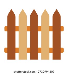 Simple cartoon illustration showcasing a short wooden fence featuring alternating brown and light brown pickets, connected by orange rails, against a clean white backdrop.