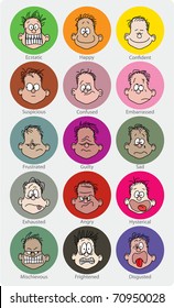 Simple cartoon illustration showing different emotions and their colors.