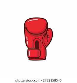 A simple cartoon illustration of a single red boxing glove with a white background.