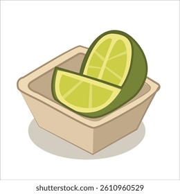 simple cartoon illustration of two slices of lime in a small bowl