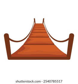 Simple cartoon illustration of a wooden hanging bridge leading into the distance