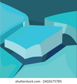 Simple cartoon landscape with floating ice floes	
