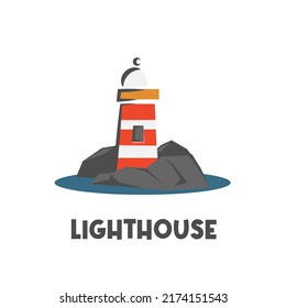 Simple cartoon lighthouse illustration logo