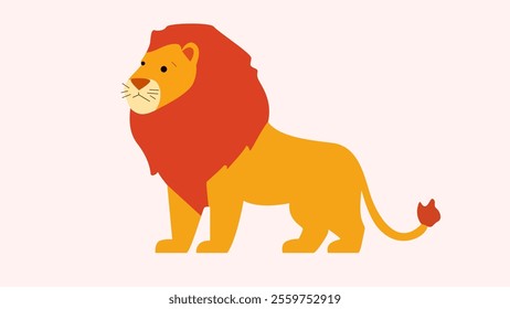 Simple Cartoon Lion with Red Mane Illustration