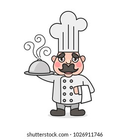 Simple cartoon male cook with chef hat. Cooking character icon or logo, vector illustration.