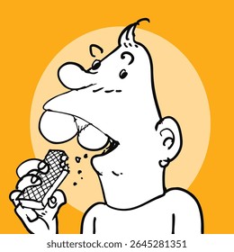 Hombre de dibujos animados simple que come galletas, Ilustración vectorial