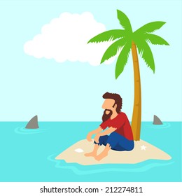 Simple cartoon of a man figure isolated on an island