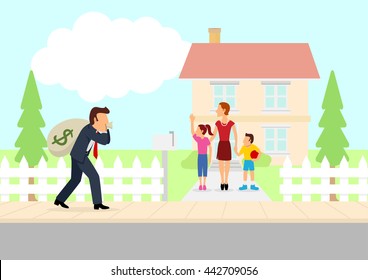 Simple Cartoon Of Man Returning Home With A Bag Of Money, Hard Worker, Bring Home The Bacon, Family Man, Father Coming Home, Take Home Pay Theme