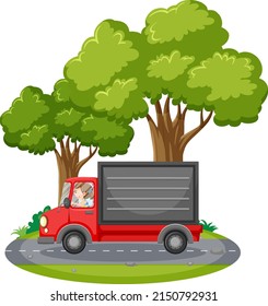 Caricatura simple sobre un repartidor conduciendo una ilustración de un camión