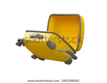 Simple cartoon open suitcase flying. Vector 3d icon of empty luggage bag isolated on white background. Summer vacation baggage illustration