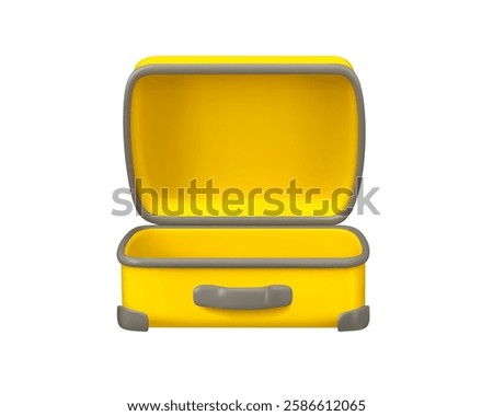 Simple cartoon open suitcase. Vector 3d icon of empty luggage isolated on white background. Summer vacation baggage