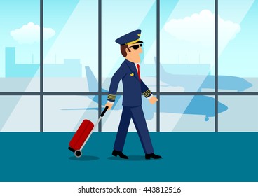 Simple cartoon of a pilot with luggage