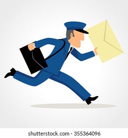 Simple cartoon of a postman running delivering mail. Speed, express, service concept and theme