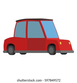 Simple cartoon red car with white background 