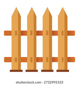 Simple cartoon rendering of a short fence. The fence features four pointed pickets joined by horizontal rails, rendered in various shades of brown.