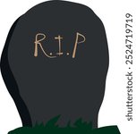 Simple Cartoon R.I.P Gravestone Illustration with Grass for Halloween or Memorial Themes