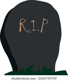 Simple Cartoon R.I.P Gravestone Illustration with Grass for Halloween or Memorial Themes