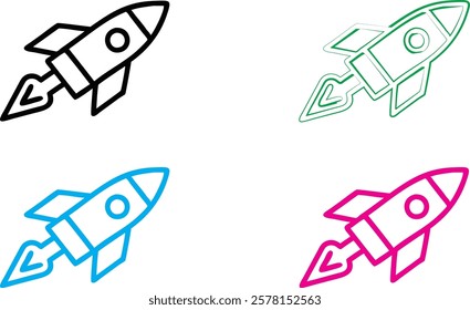 Simple cartoon rockets, colorful spacecraft designs, minimalist space shuttles, geometric rocket outlines, playful spaceship illustrations, retro-futuristic vehicle sketches, vibrant doodle-style spac