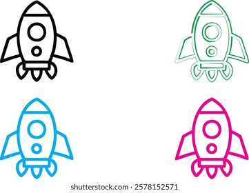 Simple cartoon rockets, colorful spacecraft designs, minimalist space shuttles, geometric rocket outlines, playful spaceship illustrations, retro-futuristic vehicle sketches, vibrant doodle-style spac