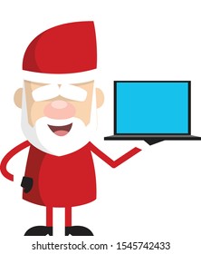 Simple Cartoon Santa - Presenting a Laptop Vector