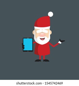 Simple Cartoon Santa - Presenting a Tablet with blank screen illustration