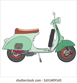 Simple cartoon of scooter very suitable for vintage community, restaurant workshop with retro style or automotive hobby