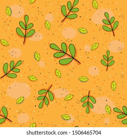 Simple cartoon seamless pattern. vector with cute twigs, leaves, decorative elements on a light neutral background. hand drawing. for fabric, textile, print, wrapping paper. children's theme