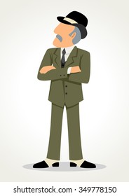 Simple cartoon of senior businessman in formal suit, success, rich man, entrepreneur symbol