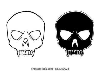 Simple cartoon skull black and white.
