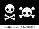 Simple cartoon skull and crossbones icon, two variants. Halloween design element or classic "Jolly Roger" pirate flag.