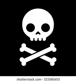 Simple cartoon skull and crossbones icon on a black background.