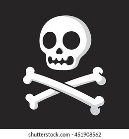 Simple cartoon skull and crossbones on a black background. Modern comic style vector illustration.