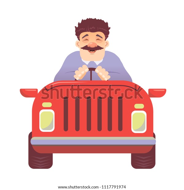 Simple\
cartoon of a smiling man driving a sport\
car