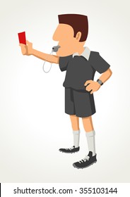 Simple cartoon of a soccer referee showing red card