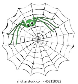 Simple Cartoon Spider Web Green Spider Stock Vector (Royalty Free ...