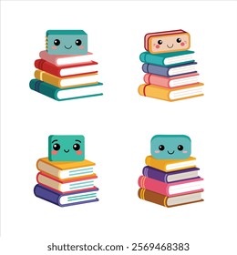 Simple Cartoon Stack of Books Illustration on White Background