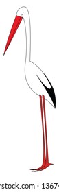Simple cartoon stork in the nest vector illustration on white background