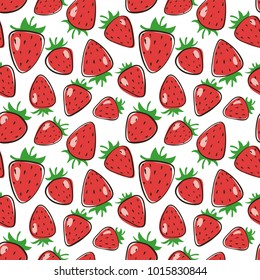 Simple cartoon strawberry seamless vector pattern with a transparent background