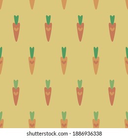 Simple cartoon style carrots seamless vector pattern. Cute surface print design for fabrics, stationery, scrapbook paper, gift wrap, textiles, home decor, and packaging.