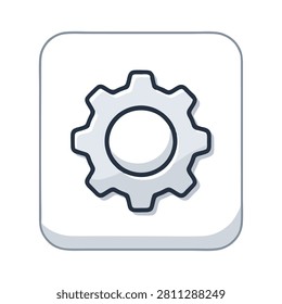 Simple Cartoon Style Gear Cog Icon Representing Settings and Mechanical Functionality for Digital Interfaces and Technical Concepts