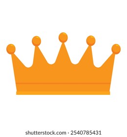 Simple cartoon style golden crown with red gems is standing on white background