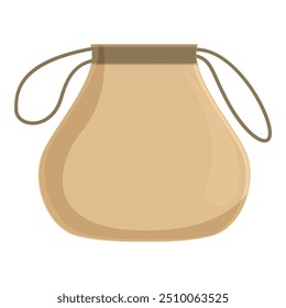 Simple cartoon style icon of a brown cloth bag with a drawstring closure, suitable for various storage purposes