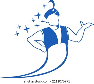 Simple cartoon style illustration of genie character. Can be used for designs related to the theme of magic, wonder, hope.