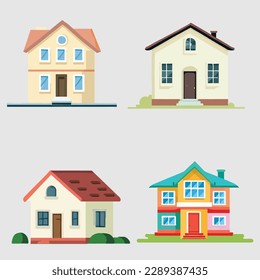 simple cartoon style modern front side house vector illustration