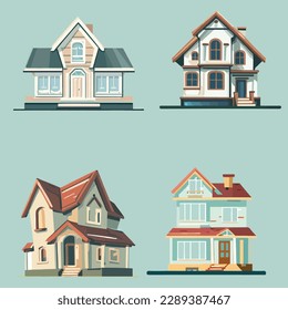 simple cartoon style modern front side house vector illustration