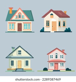 simple cartoon style modern front side house vector illustration