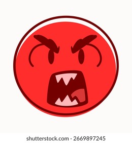 Simple Cartoon Style Red Angry Emoji Circle Face Illustration