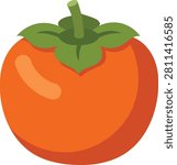 Simple Cartoon Style Single Flat Design Fresh Japanese Persimmon Orange Kaki Autumn Fruit Vector Icon Clipart Illustration Graphic Element