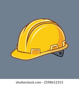 Simple cartoon style yellow hard hat for construction on gray background