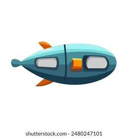 Simple cartoon submarine vector illustration, cute submarine clip art image, isolated on white background